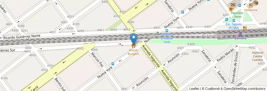 Mapa de ubicacion de Kroob Burgers, Villa Devoto en Arjantin, Ciudad Autónoma De Buenos Aires, Buenos Aires, Comuna 11.