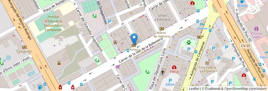 Mapa de ubicacion de Kutxa en Spanje, Valencia, Valencia, Comarca De València, Valencia.