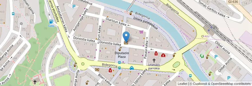 Mapa de ubicacion de Kutxabank en Sepanyol, Negara Basque, Gipuzkoa, Donostialdea.
