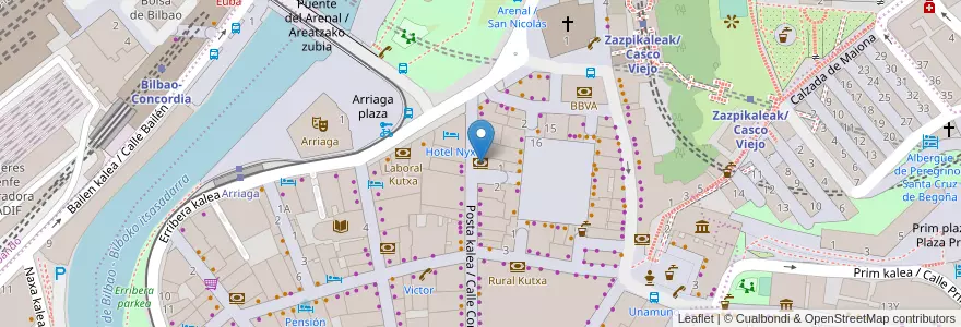 Mapa de ubicacion de Kutxabank en İspanya, Bask Bölgesi, Bizkaia, Bilboaldea, Bilbao.