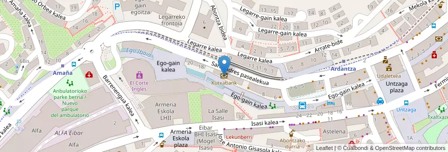 Mapa de ubicacion de Kutxabank en 西班牙, 巴斯克, Gipuzkoa, Debabarrena, Eibar.