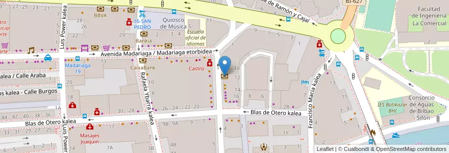 Mapa de ubicacion de Kutxabank en İspanya, Bask Bölgesi, Bizkaia, Bilboaldea, Bilbao.