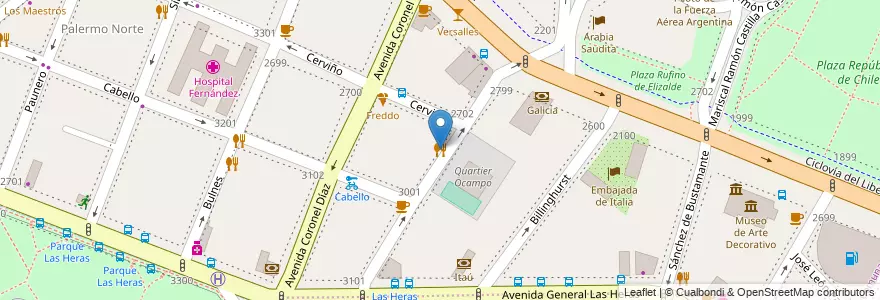 Mapa de ubicacion de Kyodo, Palermo en 아르헨티나, Ciudad Autónoma De Buenos Aires, Comuna 2, 부에노스아이레스.