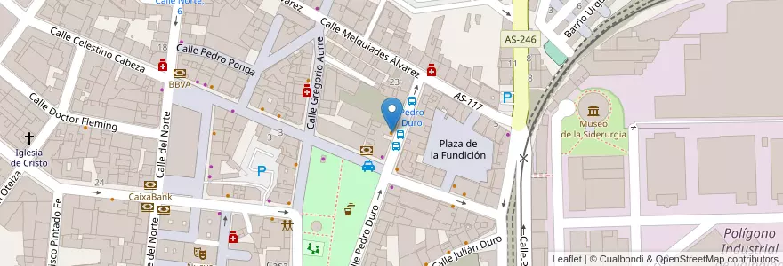 Mapa de ubicacion de La 1ª parada en Espagne, Asturies, Asturies, Llangréu/Langreo.