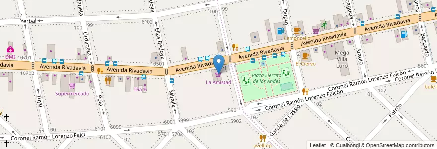 Mapa de ubicacion de La Amistad, Liniers en Аргентина, Буэнос-Айрес, Comuna 9, Буэнос-Айрес, Comuna 10.