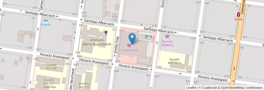 Mapa de ubicacion de La Anónima en آرژانتین, شیلی, استان ریو نگرو، آرژانتین, Departamento Bariloche, Municipio De San Carlos De Bariloche, San Carlos De Bariloche.