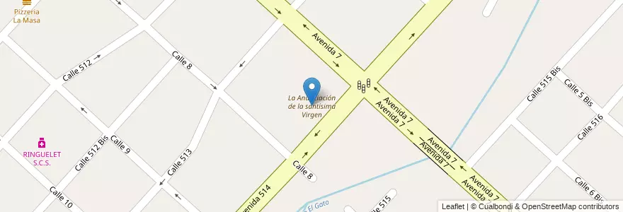 Mapa de ubicacion de La Anunciación de la santísima Virgen, Ringuelet en Arjantin, Buenos Aires, Partido De La Plata, Ringuelet.