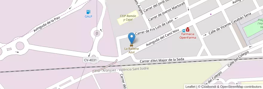 Mapa de ubicacion de La Ballena Azul en Espagne, Communauté Valencienne, Valence, L'Horta Oest.
