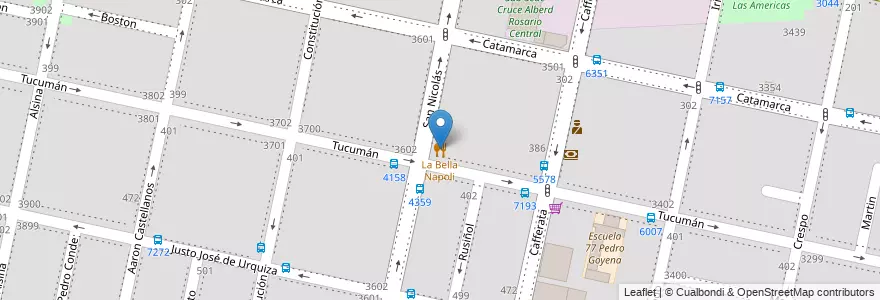 Mapa de ubicacion de La Bella Napoli en アルゼンチン, サンタフェ州, Departamento Rosario, Municipio De Rosario, ロサリオ.