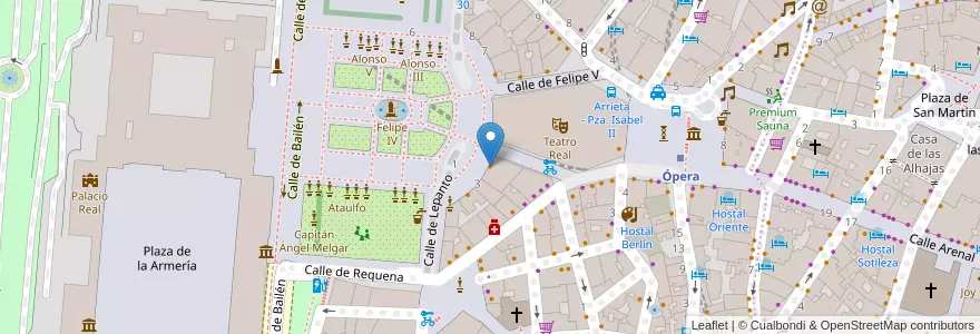 Mapa de ubicacion de La Botillería del Café de Oriente en Spain, Community Of Madrid, Community Of Madrid, Área Metropolitana De Madrid Y Corredor Del Henares, Madrid.