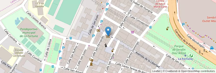 Mapa de ubicacion de la Caixa Bank en スペイン, マドリード州, Comunidad De Madrid, Área Metropolitana De Madrid Y Corredor Del Henares, Leganés.