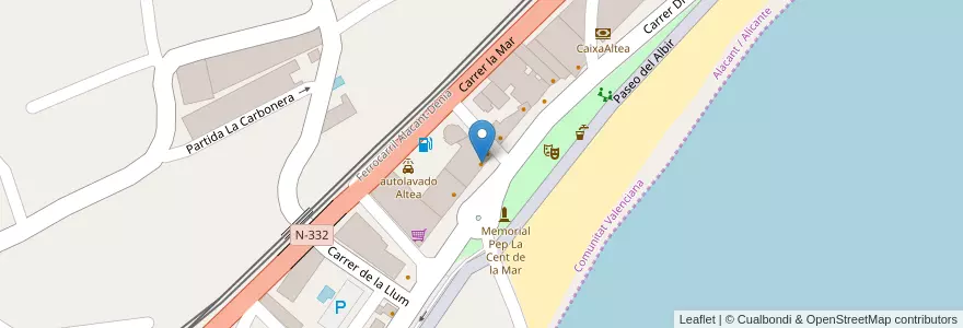 Mapa de ubicacion de La Caldera en España, Comunitat Valenciana, Alacant / Alicante, La Marina Baixa, Altea.