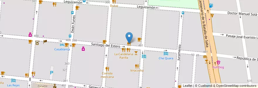 Mapa de ubicacion de la Candelaria Parilla en 아르헨티나, Salta, Capital, Municipio De Salta, Salta.