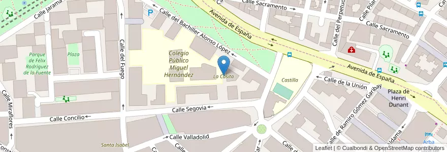 Mapa de ubicacion de La Casita en إسبانيا, منطقة مدريد, منطقة مدريد, Área Metropolitana De Madrid Y Corredor Del Henares, ألكوبينداس.