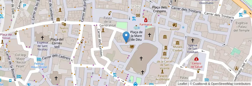 Mapa de ubicacion de La Catedral en İspanya, Comunitat Valenciana, València / Valencia, Comarca De València, València.