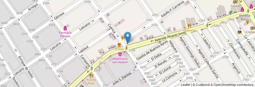 Mapa de ubicacion de La Cazadores, Villa del Parque en 아르헨티나, Ciudad Autónoma De Buenos Aires, 부에노스아이레스, Comuna 11.