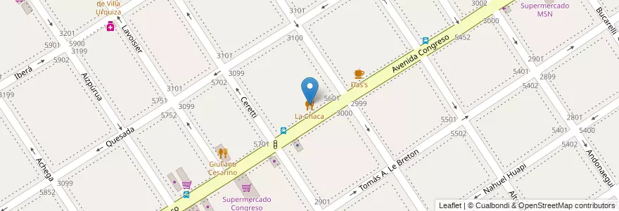 Mapa de ubicacion de La Chaca, Villa Urquiza en Argentina, Ciudad Autónoma De Buenos Aires, Comuna 12, Buenos Aires.