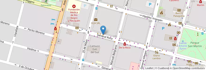 Mapa de ubicacion de La Chiara en アルゼンチン, チリ, リオネグロ州, Cipolletti, Departamento General Roca.