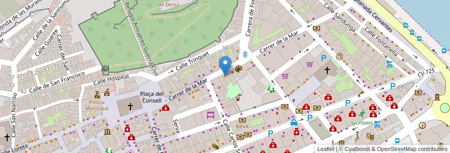 Mapa de ubicacion de La Chica de Ayer en اسپانیا, Comunitat Valenciana, Alacant / Alicante, La Marina Alta, Dénia.