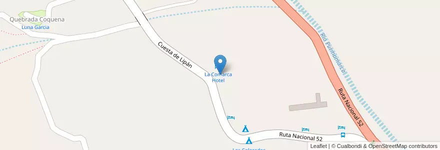 Mapa de ubicacion de La Comarca Hotel en Arjantin, Jujuy, Departamento Tumbaya, Municipio De Purmamarca.