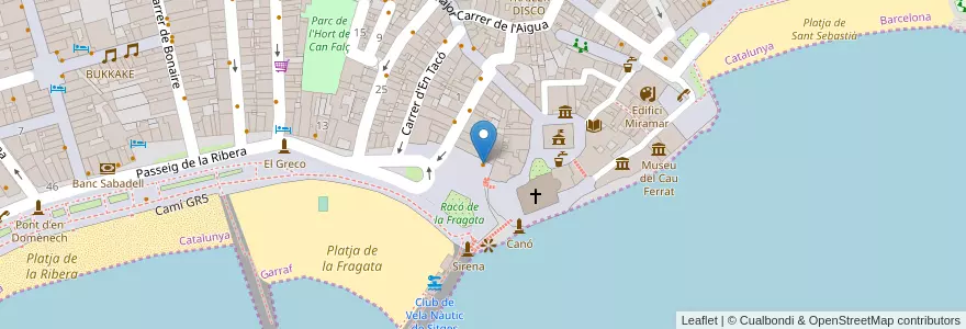 Mapa de ubicacion de la Fragata en スペイン, カタルーニャ州, Barcelona, Garraf, Sitges.