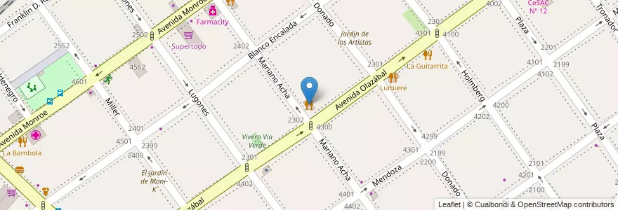 Mapa de ubicacion de La Guapa Cantina, Villa Urquiza en アルゼンチン, Ciudad Autónoma De Buenos Aires, Comuna 12, ブエノスアイレス.