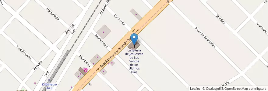 Mapa de ubicacion de La Iglesia de Jesucristo de Los Santos de los Últimos Dias en アルゼンチン, ブエノスアイレス州, Partido De Merlo, Merlo.