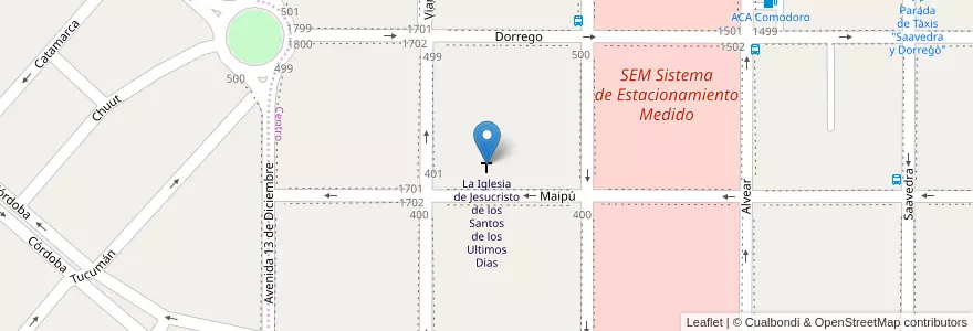 Mapa de ubicacion de La Iglesia de Jesucristo de los Santos de los Ultimos Dias en Argentinië, Chubut, Departamento Escalante, Comodoro Rivadavia.