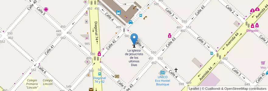Mapa de ubicacion de La iglesia de Jesucristo de los ultimos Dias, Casco Urbano en 아르헨티나, 부에노스아이레스주, Partido De La Plata, La Plata.