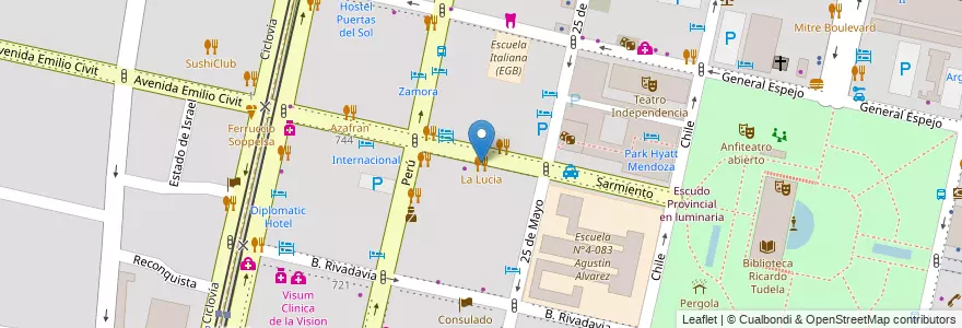 Mapa de ubicacion de La Lucia en 阿根廷, 智利, Mendoza, Departamento Capital, Sección 2ª Barrio Cívico, Ciudad De Mendoza.