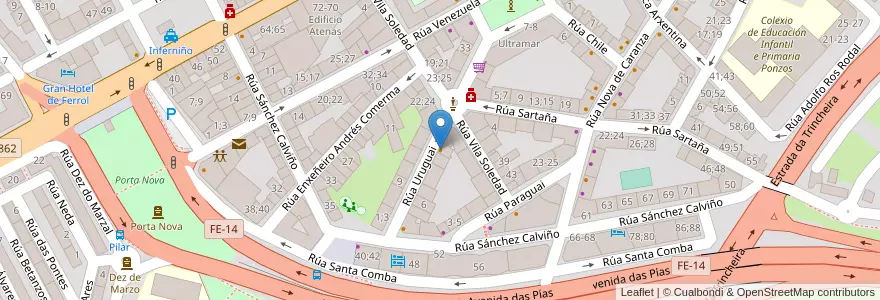 Mapa de ubicacion de La Martina en Spanien, Galicien, A Coruña, Ferrol, Ferrol.