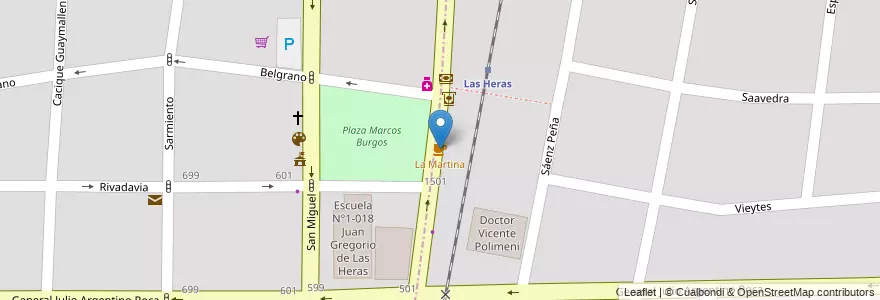 Mapa de ubicacion de La Martina en Argentinien, Chile, Mendoza, Departamento Las Heras.