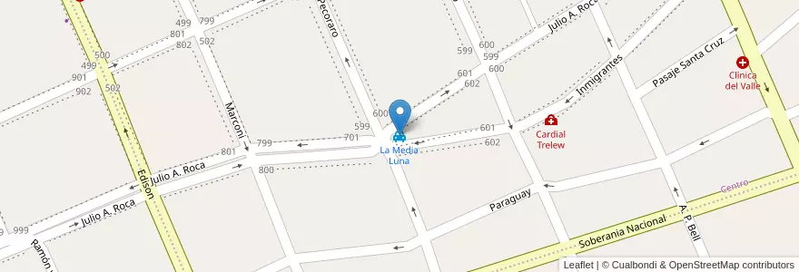 Mapa de ubicacion de La Media Luna en Аргентина, Чубут, Трелью, Departamento Rawson.