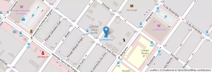 Mapa de ubicacion de La Moderna en Аргентина, Санта-Крус, Чили, Mercado De La Ciudad, Deseado, Caleta Olivia.