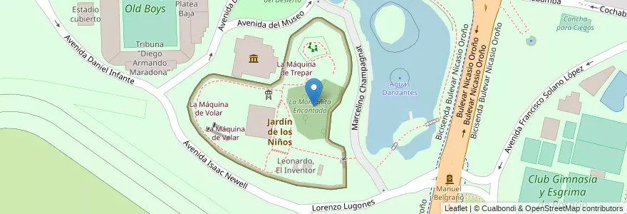 Mapa de ubicacion de La Montañita Encantada en الأرجنتين, سانتا في, Departamento Rosario, Municipio De Rosario, روساريو.