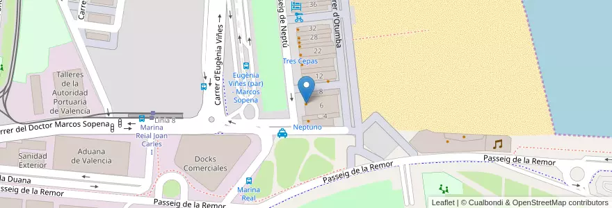 Mapa de ubicacion de La Pepica en İspanya, Comunitat Valenciana, València / Valencia, Comarca De València, València.