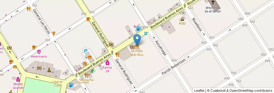 Mapa de ubicacion de La Pizza Más Rica en Arjantin, Buenos Aires, Partido De Esteban Echeverría, Monte Grande.