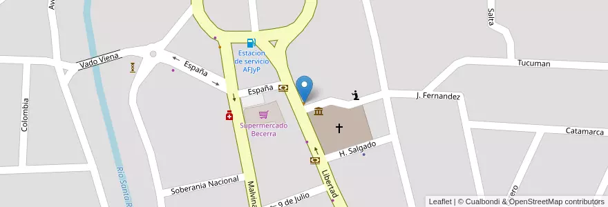 Mapa de ubicacion de La Pulperia de Los Ferreyra en Arjantin, Córdoba, Departamento Calamuchita, Pedanía Monsalvo, Municipio De Santa Rosa De Calamuchita, Santa Rosa De Calamuchita.