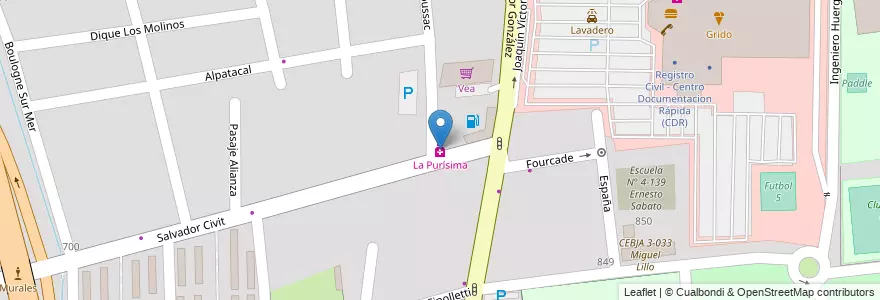 Mapa de ubicacion de La Purísima en アルゼンチン, チリ, メンドーサ州, Godoy Cruz, Departamento Godoy Cruz, Distrito Ciudad De Godoy Cruz.