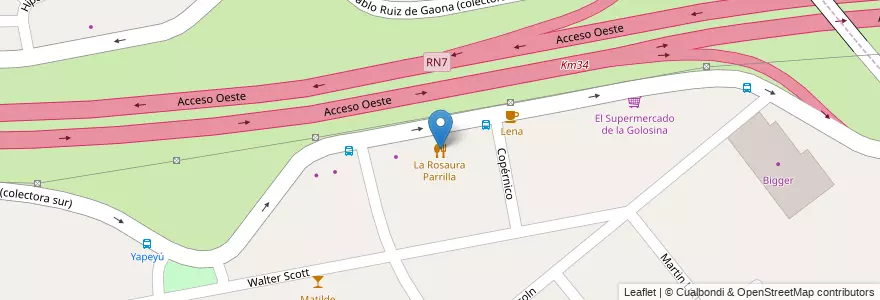 Mapa de ubicacion de La Rosaura Parrilla en アルゼンチン, ブエノスアイレス州, Partido De Moreno, Moreno.