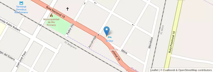 Mapa de ubicacion de La Ruta en Arjantin, Córdoba, Departamento Río Primero, Municipio De Río Primero, Pedanía Viamonte, Río Primero.