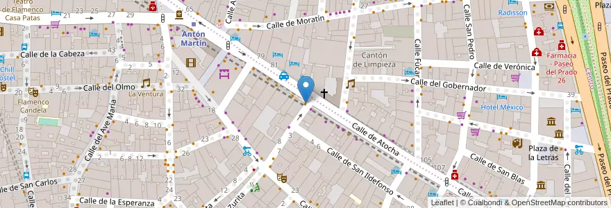 Mapa de ubicacion de La Taberna de Atocha en Espagne, Communauté De Madrid, Communauté De Madrid, Área Metropolitana De Madrid Y Corredor Del Henares, Madrid.