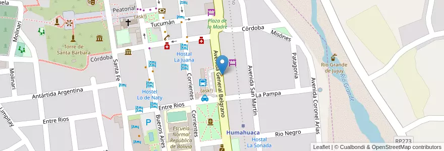 Mapa de ubicacion de La ventanita de Aime en 아르헨티나, Jujuy, Departamento Humahuaca, Municipio De Humahuaca, Humahuaca.