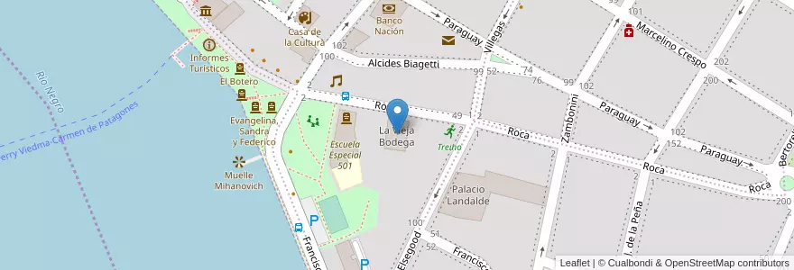 Mapa de ubicacion de La Vieja Bodega en アルゼンチン, ブエノスアイレス州, Partido De Patagones, Carmen De Patagones.