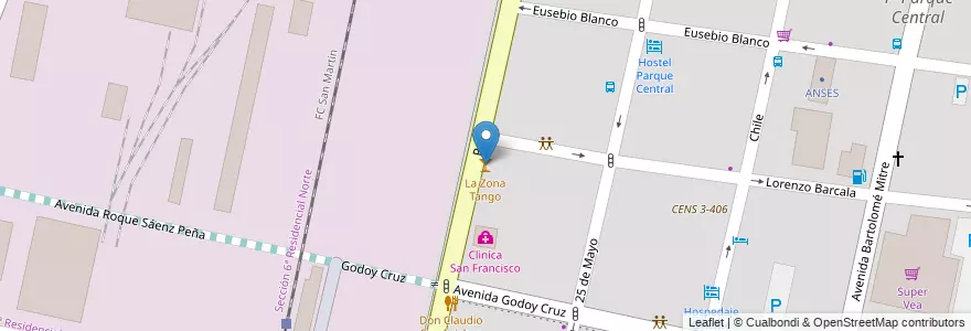 Mapa de ubicacion de La Zona Tango en Argentinië, Chili, Mendoza, Departamento Capital, Ciudad De Mendoza.