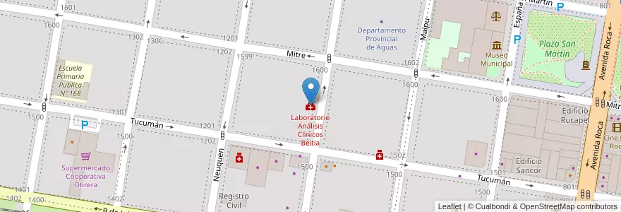 Mapa de ubicacion de Laboratorio Análisis Clínicos Beitia en Arjantin, Río Negro, General Roca, Departamento General Roca, General Roca.