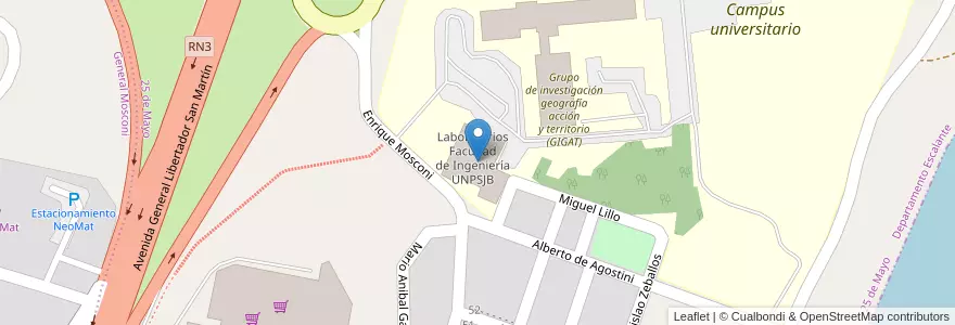 Mapa de ubicacion de Laboratorios Facultad de Ingeniería UNPSJB en アルゼンチン, チュブ州, Departamento Escalante, Comodoro Rivadavia.