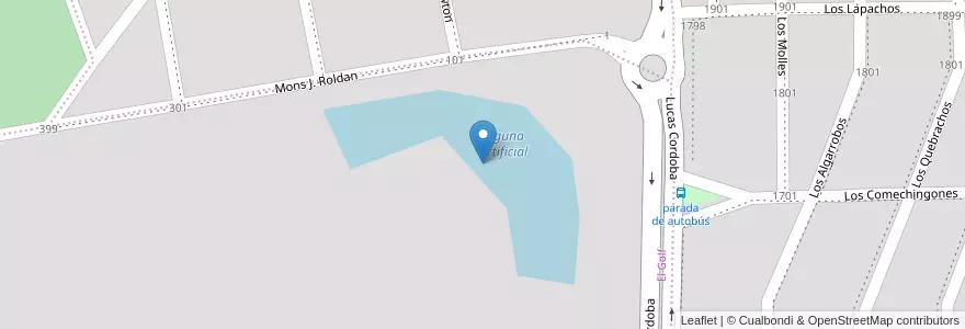 Mapa de ubicacion de laguna artificial en アルゼンチン, コルドバ州, Departamento Santa María, Pedanía Alta Gracia, Municipio De Alta Gracia, Alta Gracia.