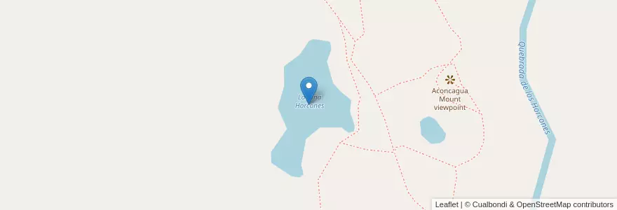 Mapa de ubicacion de Laguna Horcones en Arjantin, Şili, Mendoza, Departamento Las Heras, Distrito Las Cuevas.