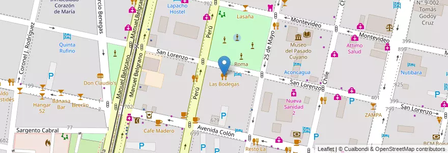 Mapa de ubicacion de Las Bodegas en Argentina, Chile, Mendoza, Departamento Capital, Sección 2ª Barrio Cívico, Ciudad De Mendoza.